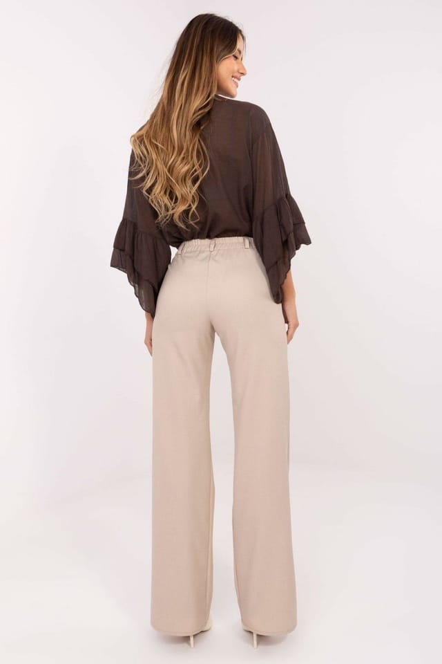 Love Lace Love Lace Women's High Waist Wide Leg Cotton Elastane Trousers in Beige - 3