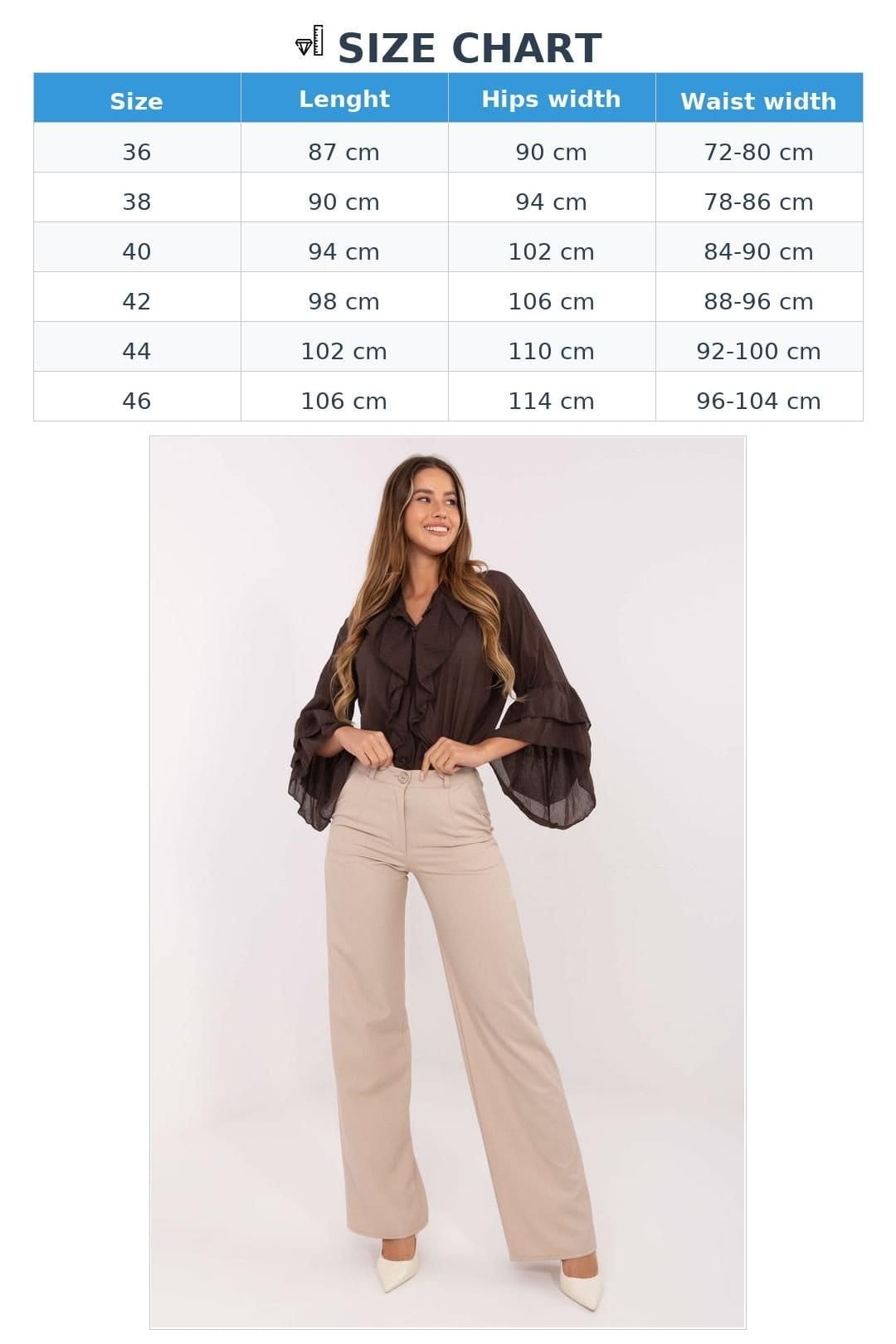 Love Lace Love Lace Women's High Waist Wide Leg Cotton Elastane Trousers in Beige - 4
