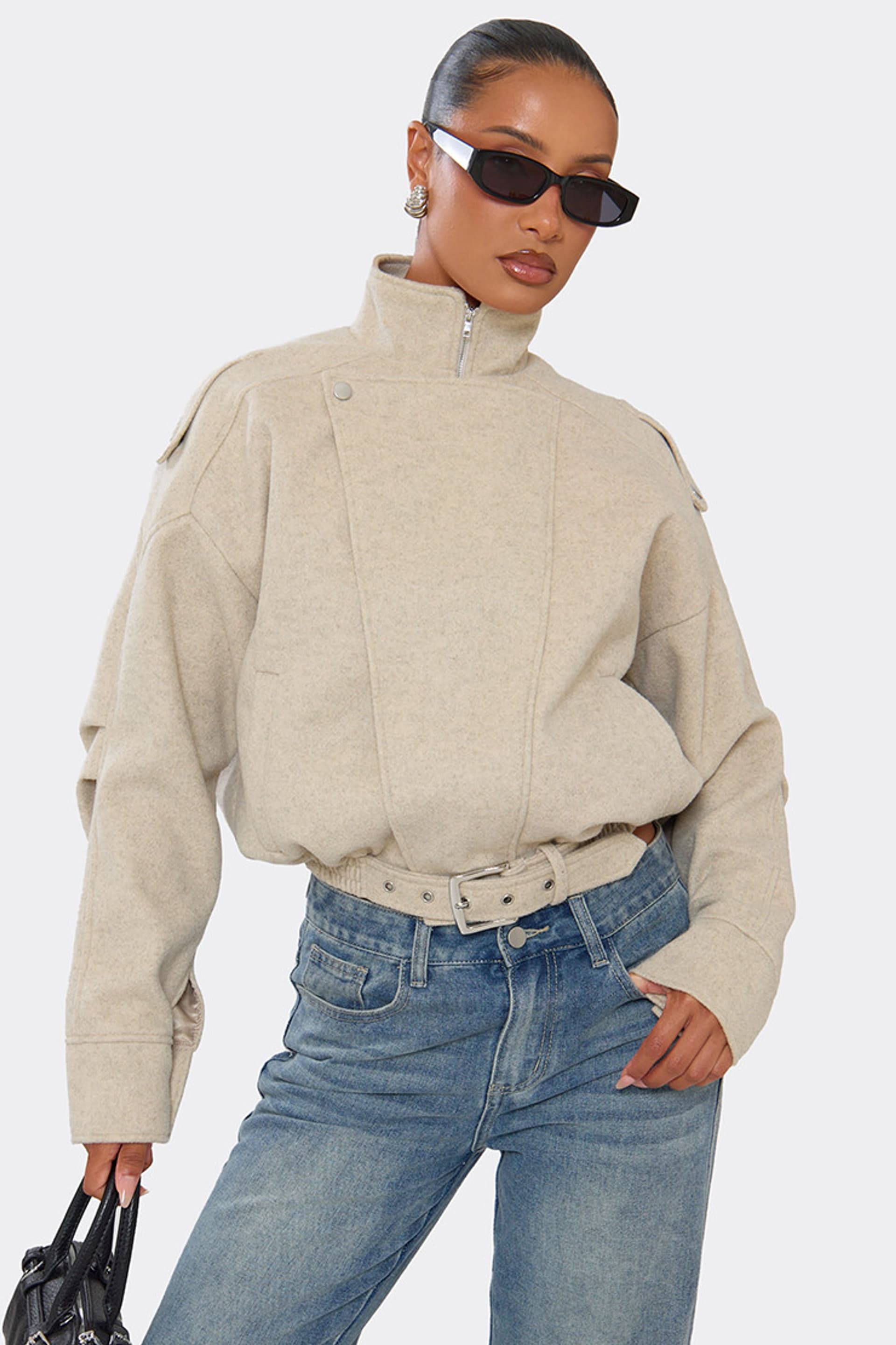 EGO EGO Women's Long Sleeve High Neck Jacket in Beige