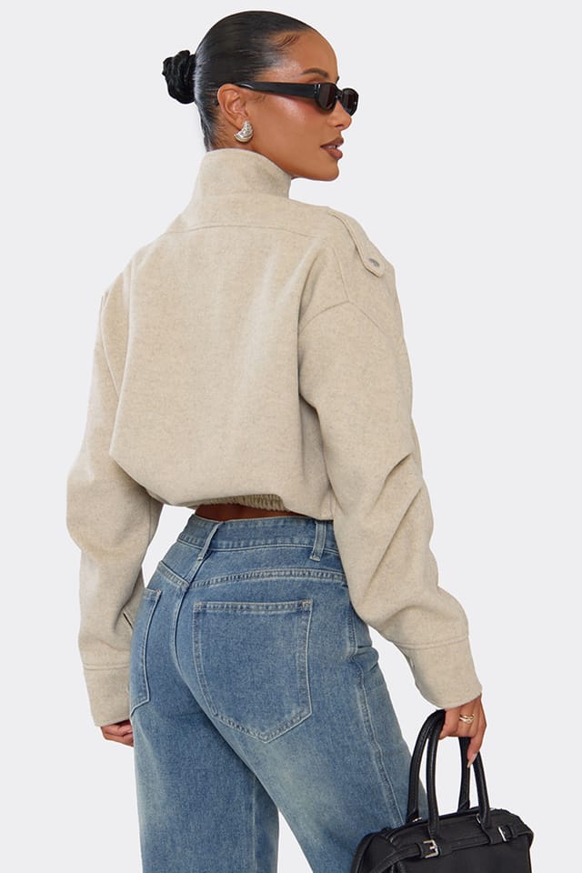 EGO EGO Women's Long Sleeve High Neck Jacket in Beige - 2
