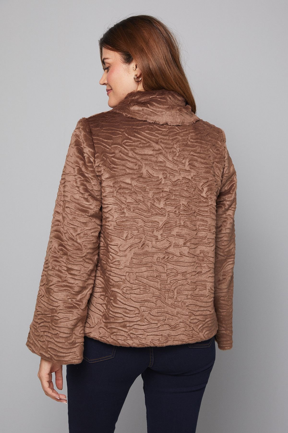 Wallis Wallis Women's Faux Fur Collar Detail Coat in Mink - 3