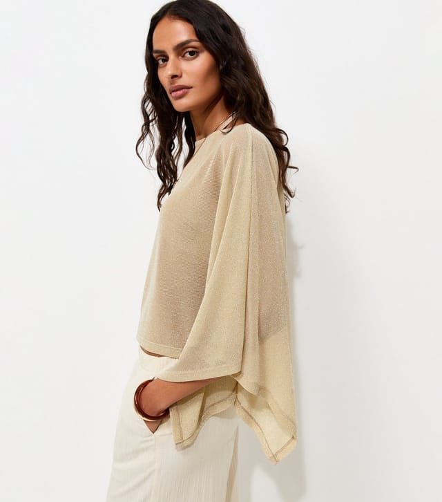 New Look Women's Gold Sparkle Off The Shoulder Knitted Poncho Top New Look - 2