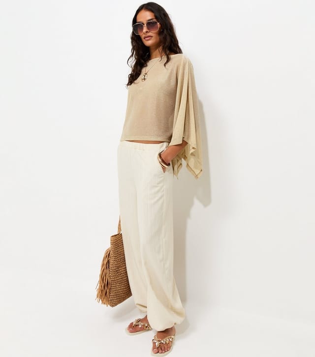 New Look Women's Gold Sparkle Off The Shoulder Knitted Poncho Top New Look - 3