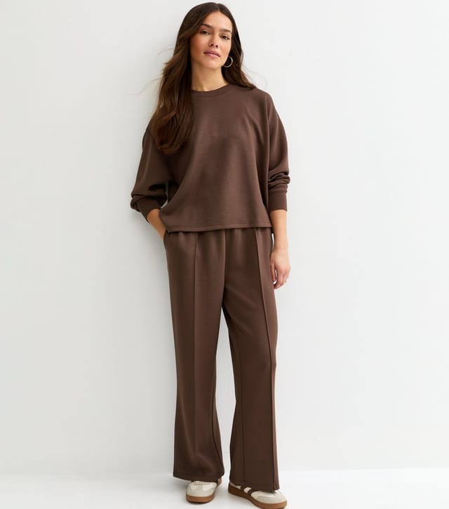 New Look Women's Petite Premium Dark Brown Wide Leg Joggers New Look - 3