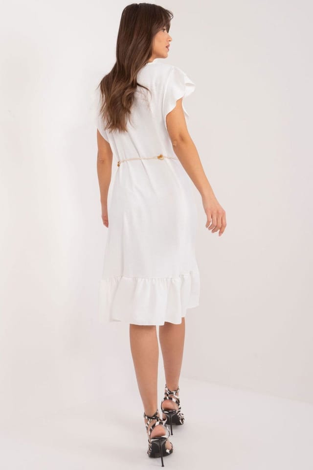 Love Lace Love Lace Women's Asymmetrical Summer Flare Dress with Tie Belt in White - 3