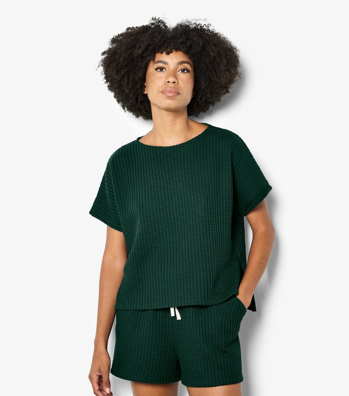 Apricot Women's Dark Green Cotton Rich Waffle Texture T-Shirt Apricot New Look