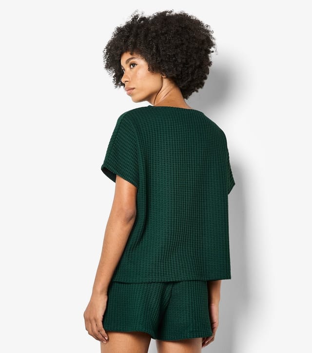 Apricot Women's Dark Green Cotton Rich Waffle Texture T-Shirt Apricot New Look - 3