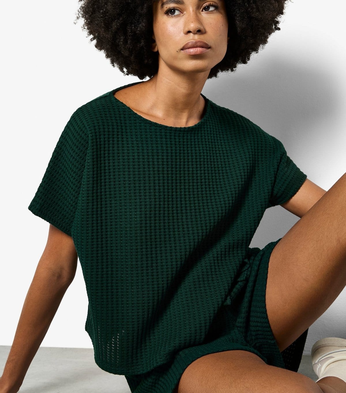 Apricot Women's Dark Green Cotton Rich Waffle Texture T-Shirt Apricot New Look - 4
