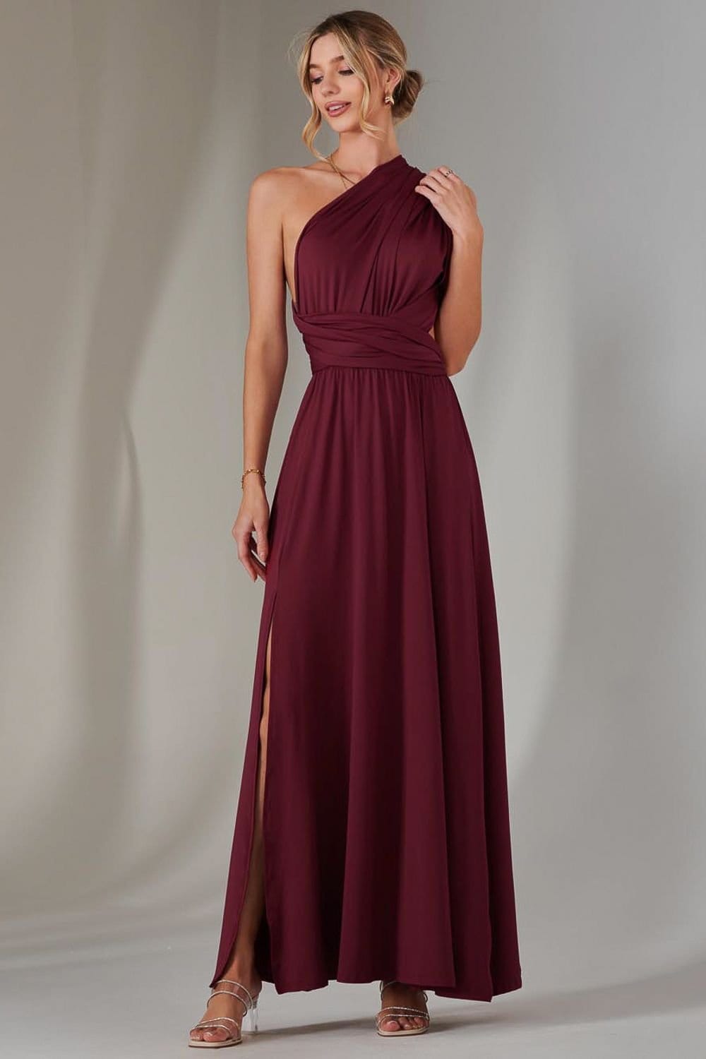 Jolie Moi Jolie Moi Women's Halter Neck Maxi Bridesmaid Dress in Burgundy - 4