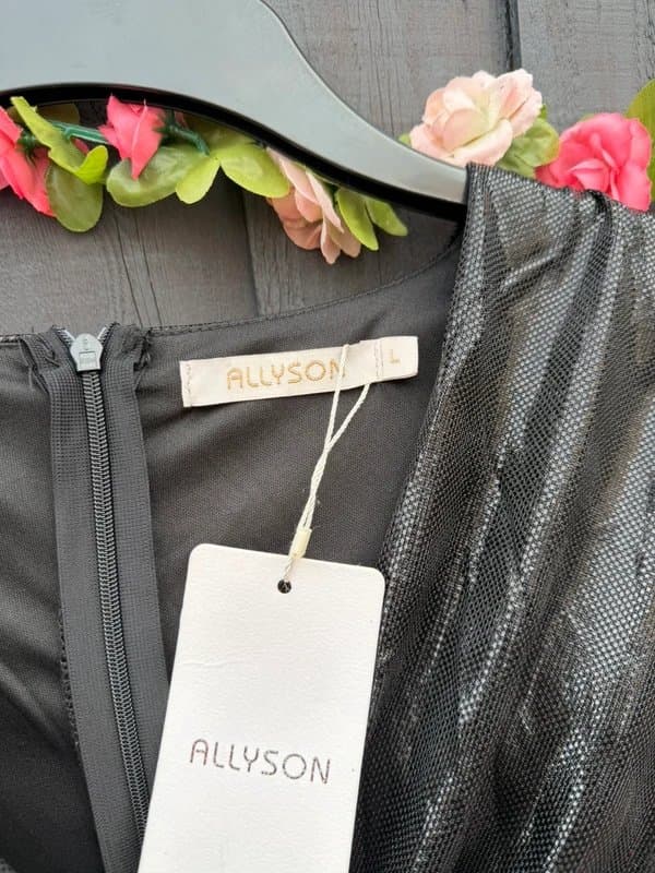 Allyson Allyson Black Metallic Sequin Midi Dress | Size L UK 12‑14 | Brand New With Tags