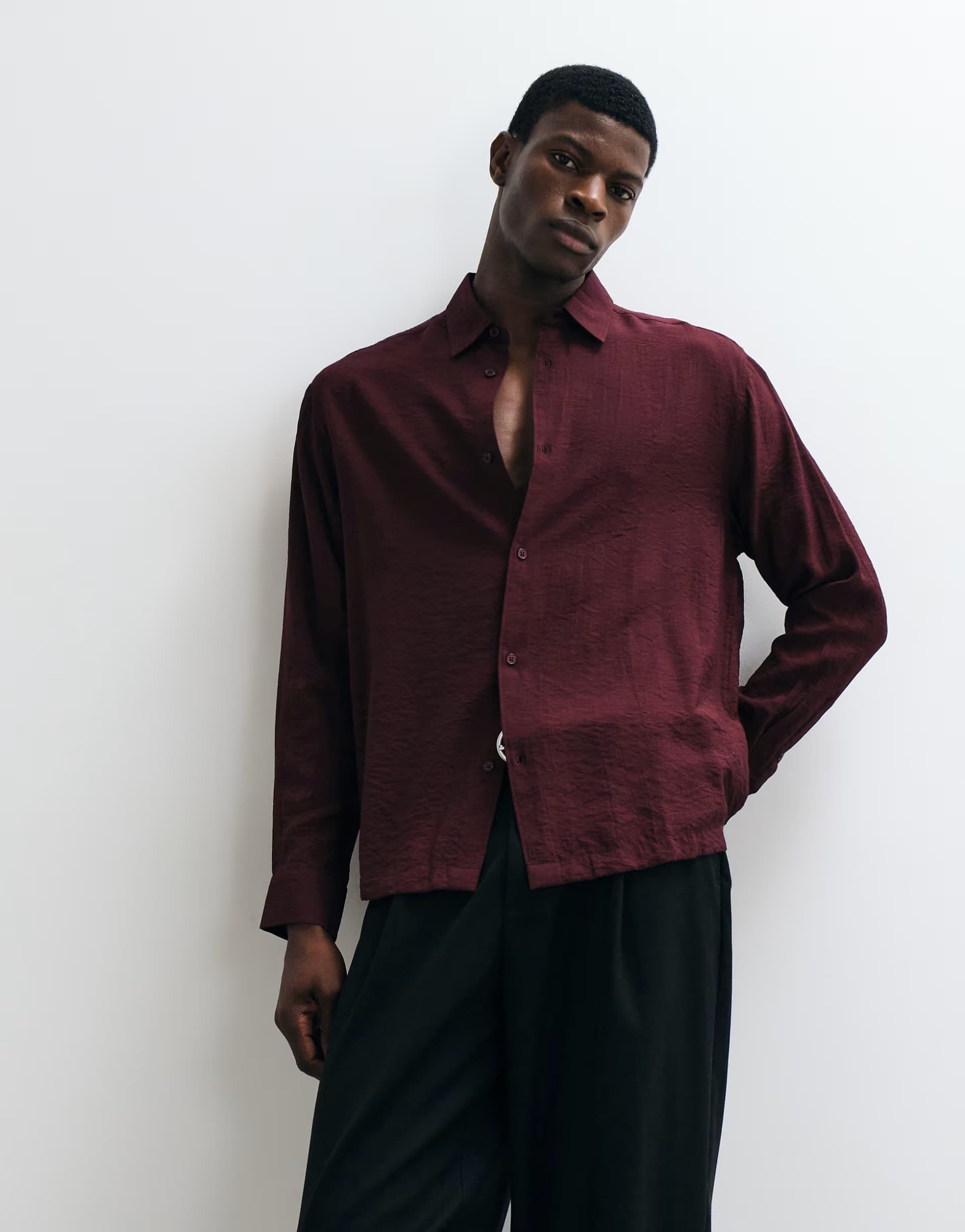 ASOS ASOS DESIGN relaxed flowing shirt in burgundy