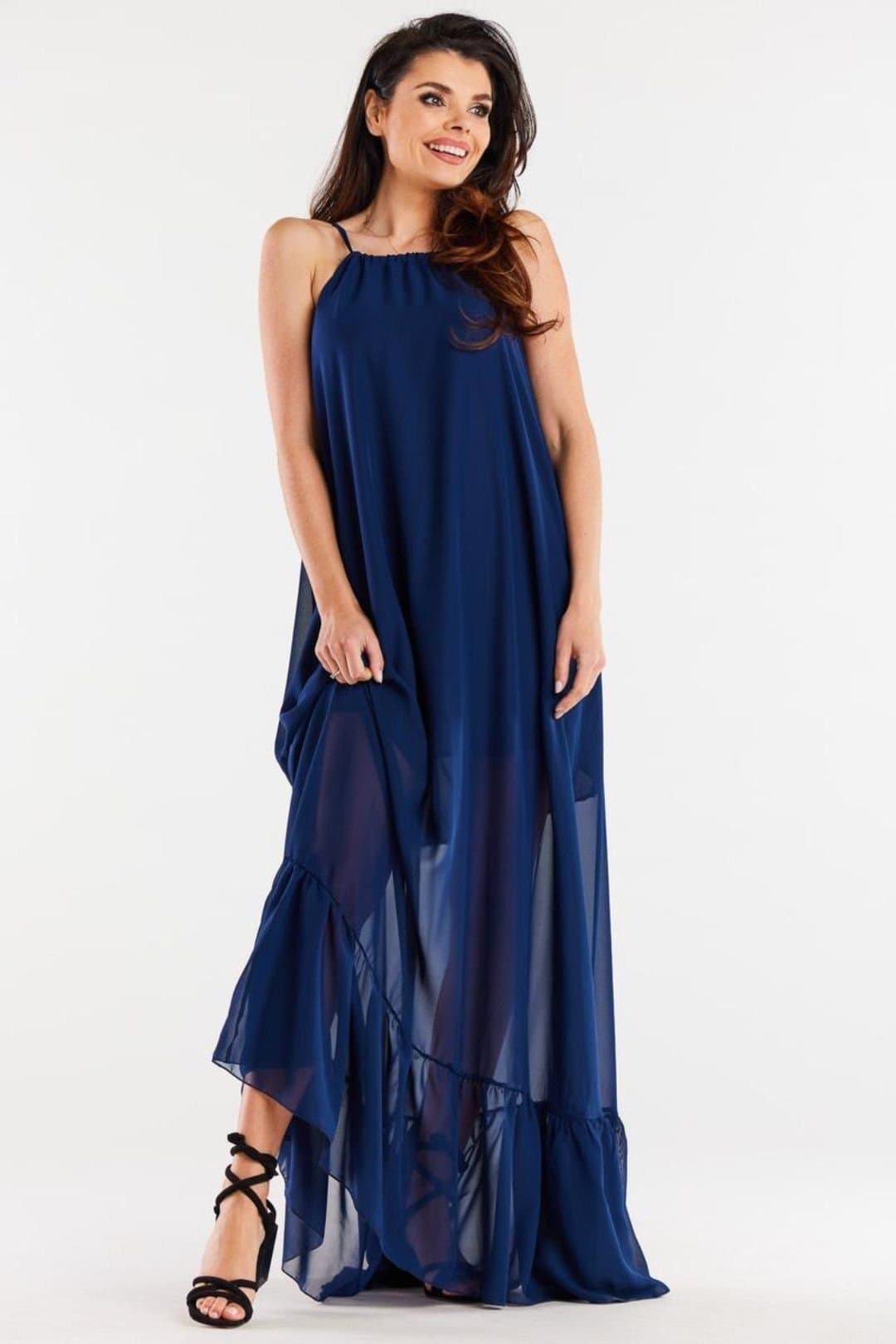 Love Lace Love Lace Women's Long Loose Chiffon Day Dress With Ruffle Hem in Blue