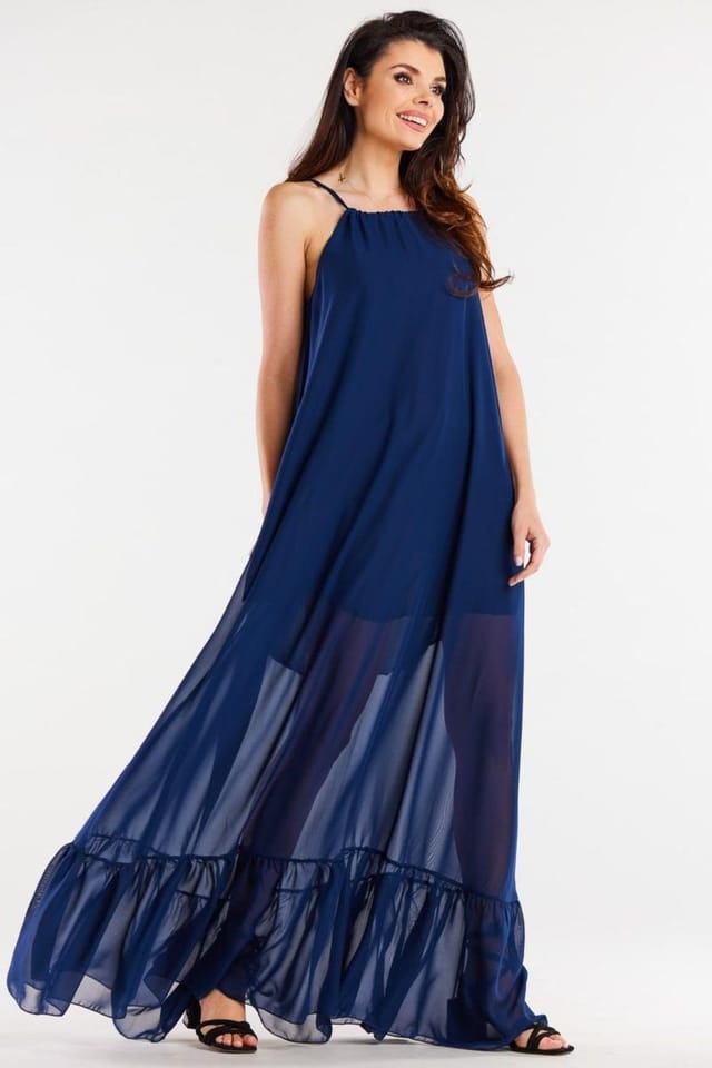 Love Lace Love Lace Women's Long Loose Chiffon Day Dress With Ruffle Hem in Blue - 2