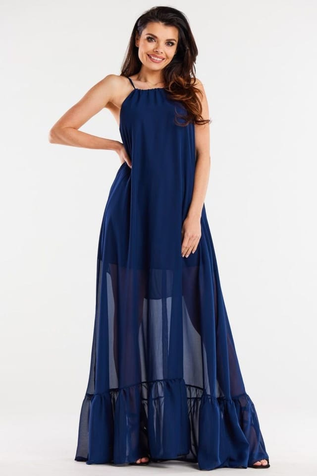 Love Lace Love Lace Women's Long Loose Chiffon Day Dress With Ruffle Hem in Blue - 3
