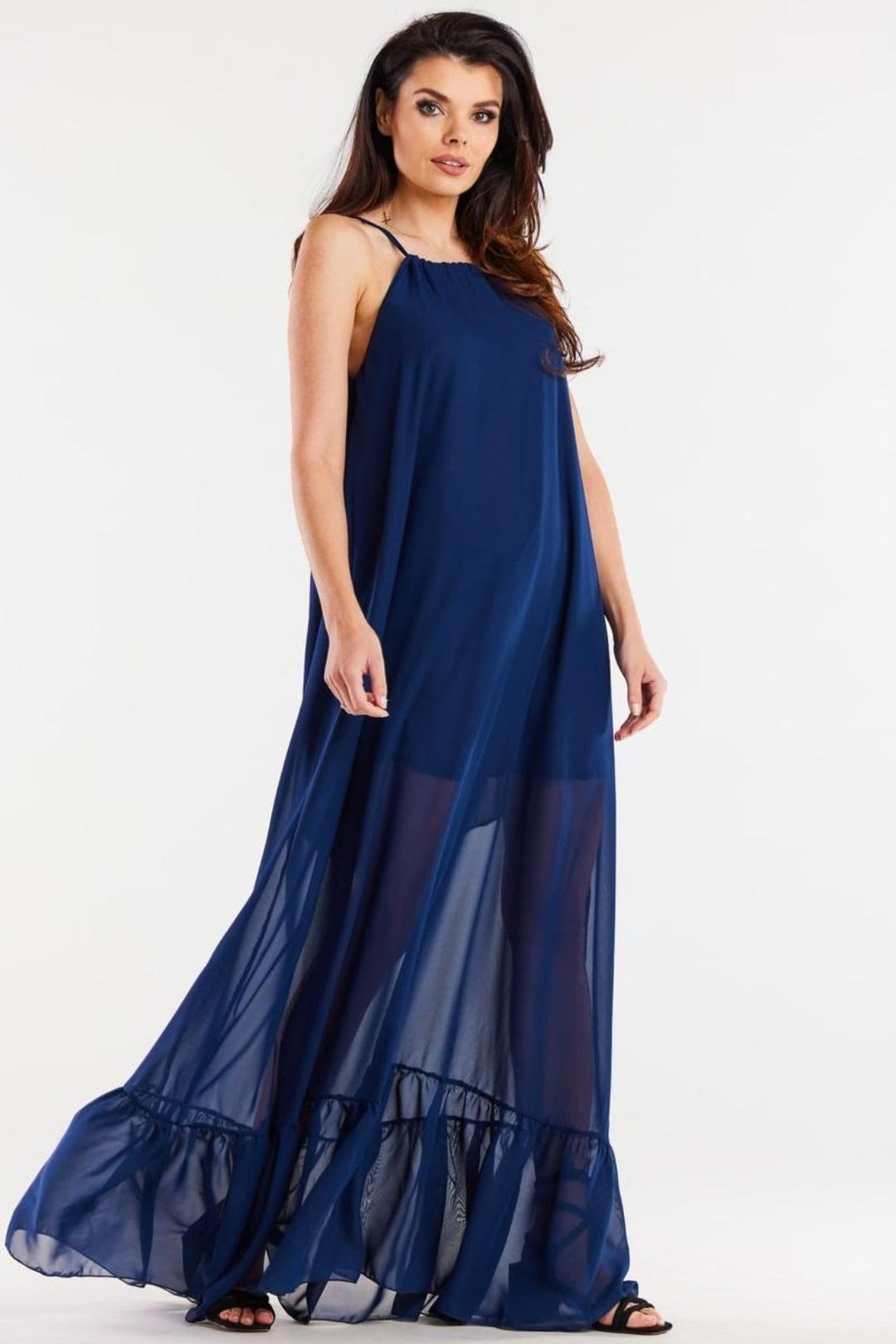 Love Lace Love Lace Women's Long Loose Chiffon Day Dress With Ruffle Hem in Blue - 4