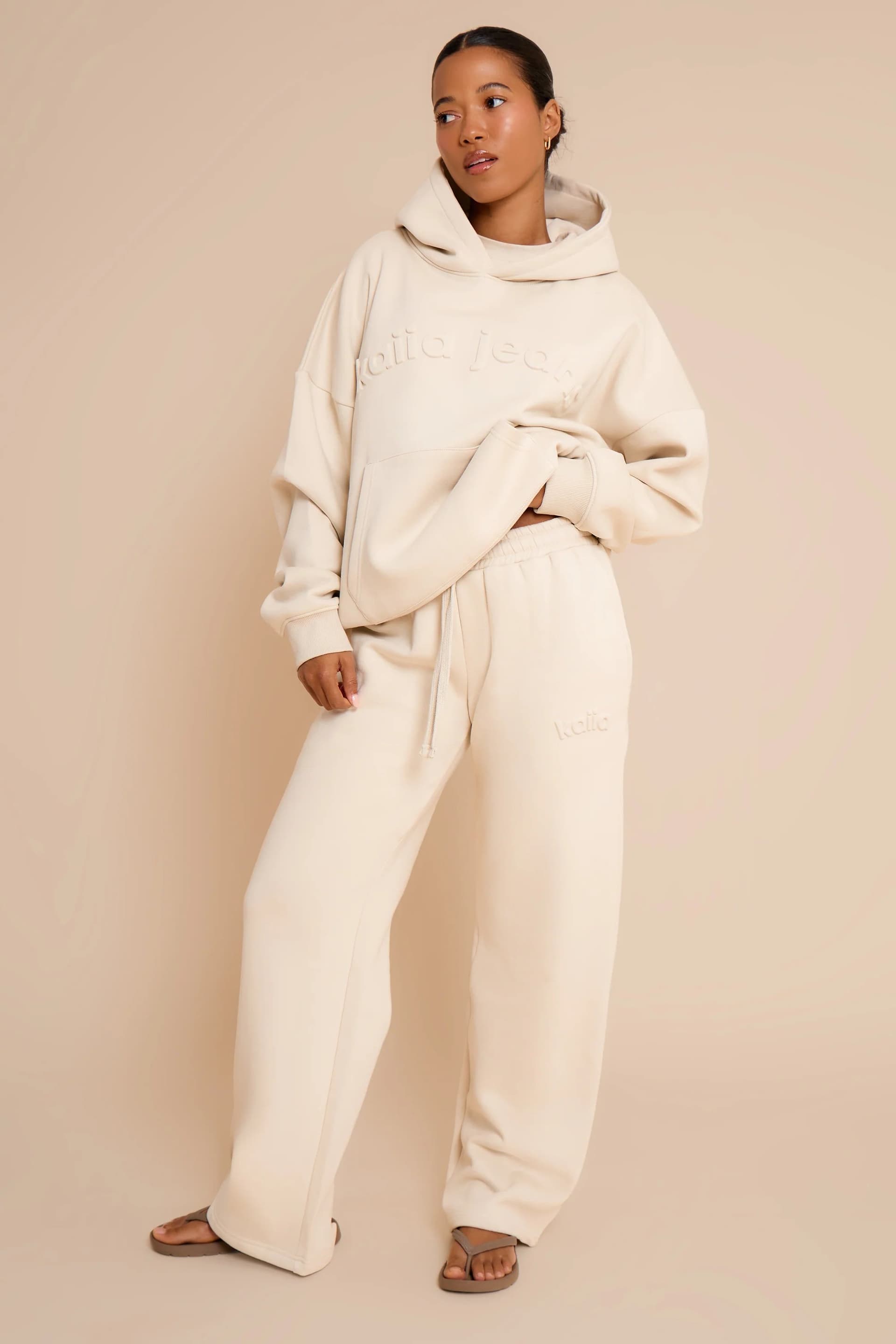 Kaiia Kaiia Wide Leg Joggers in Limestone