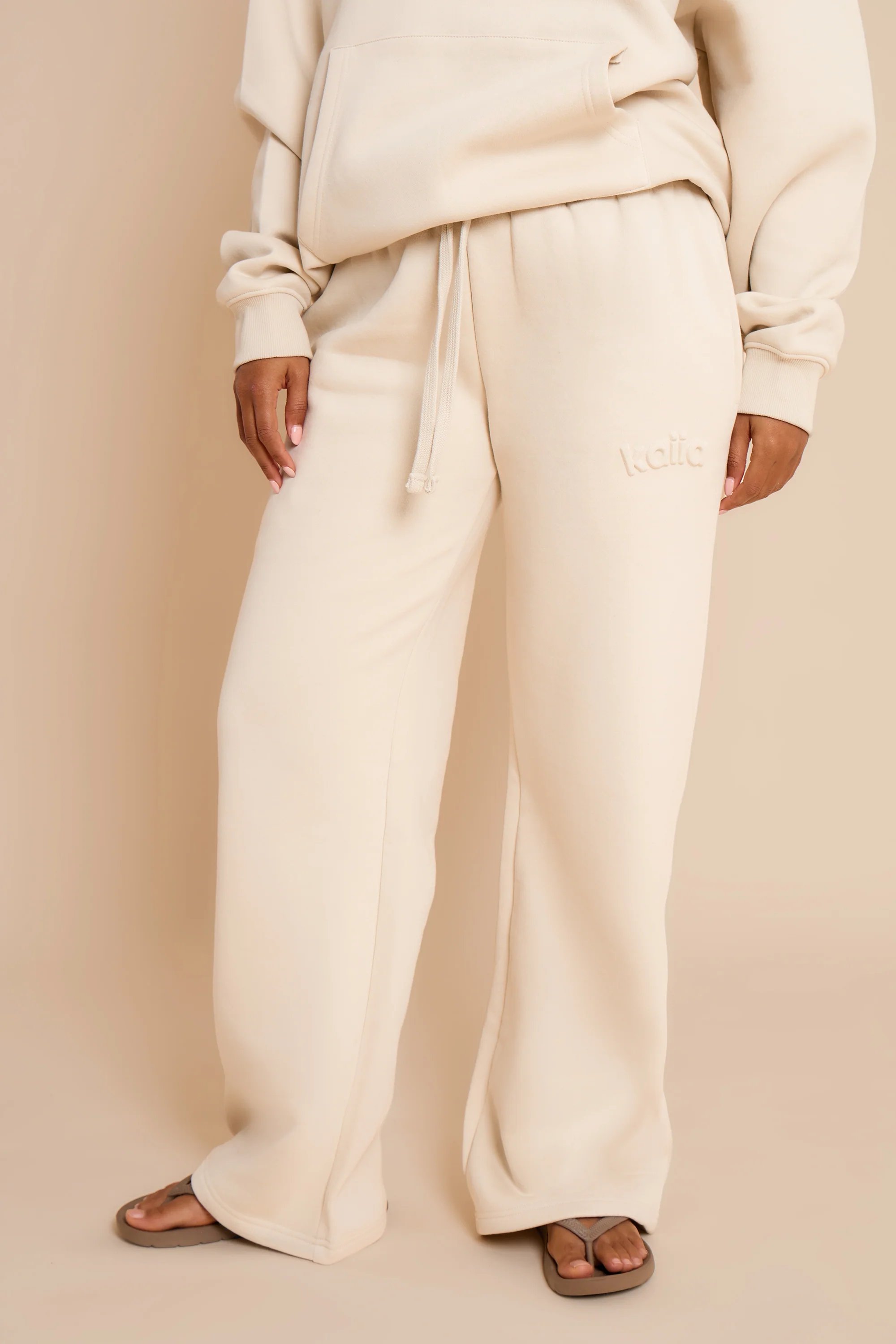 Kaiia Kaiia Jeans Embossed Wide Leg Joggers Limestone - 3