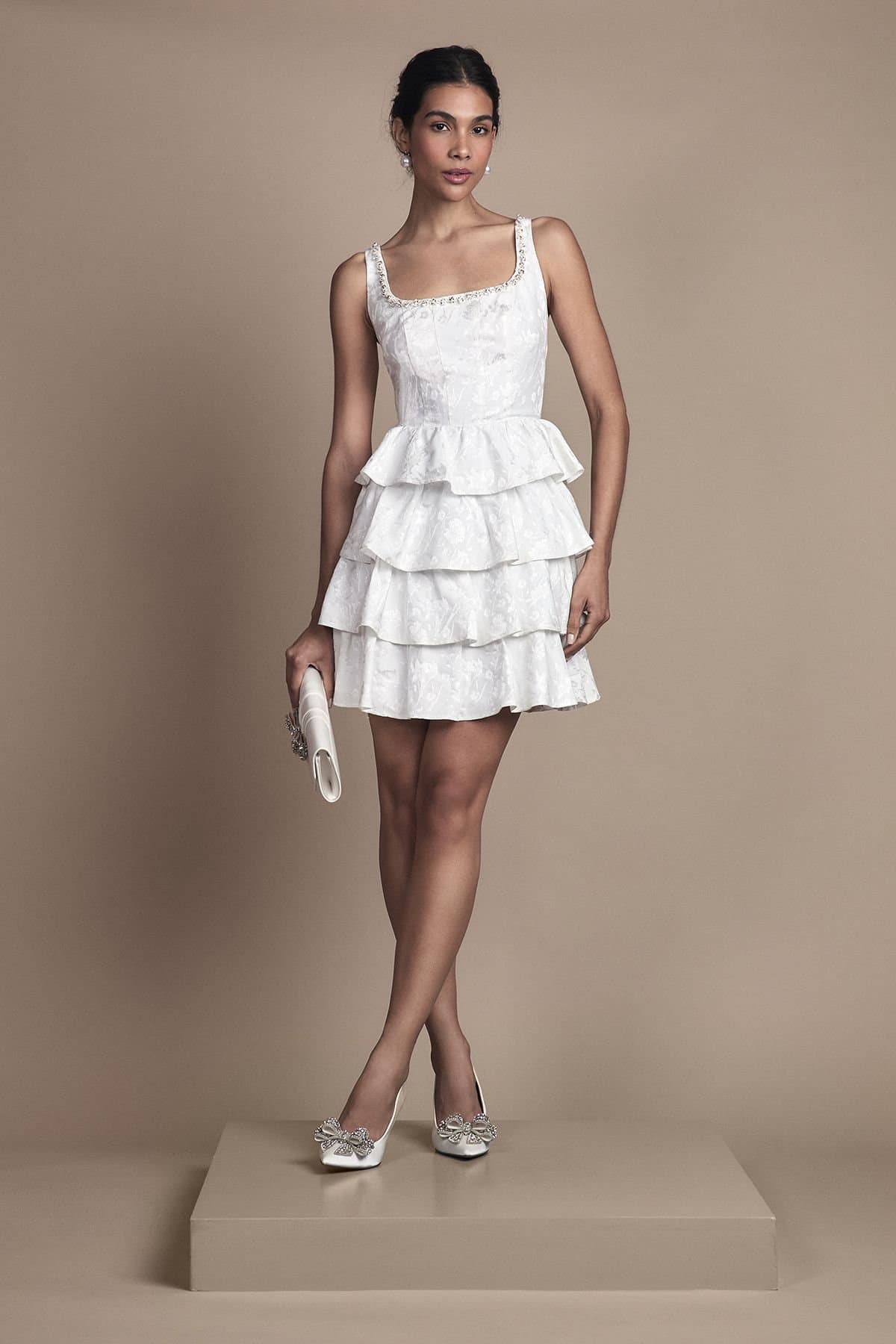 Coast Coast Women's Ruffle Hem Mini Wedding Dress in Ivory