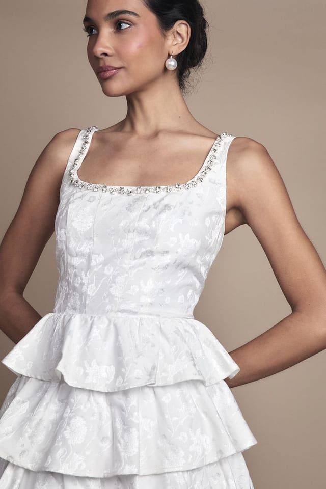 Coast Coast Women's Ruffle Hem Mini Wedding Dress in Ivory - 2