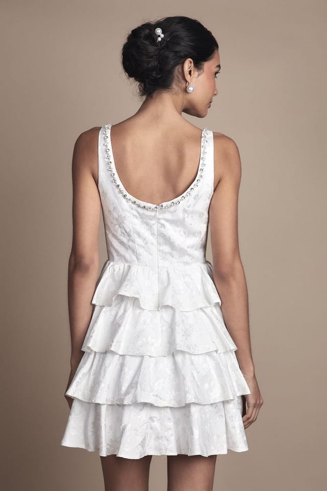 Coast Coast Women's Ruffle Hem Mini Wedding Dress in Ivory - 3