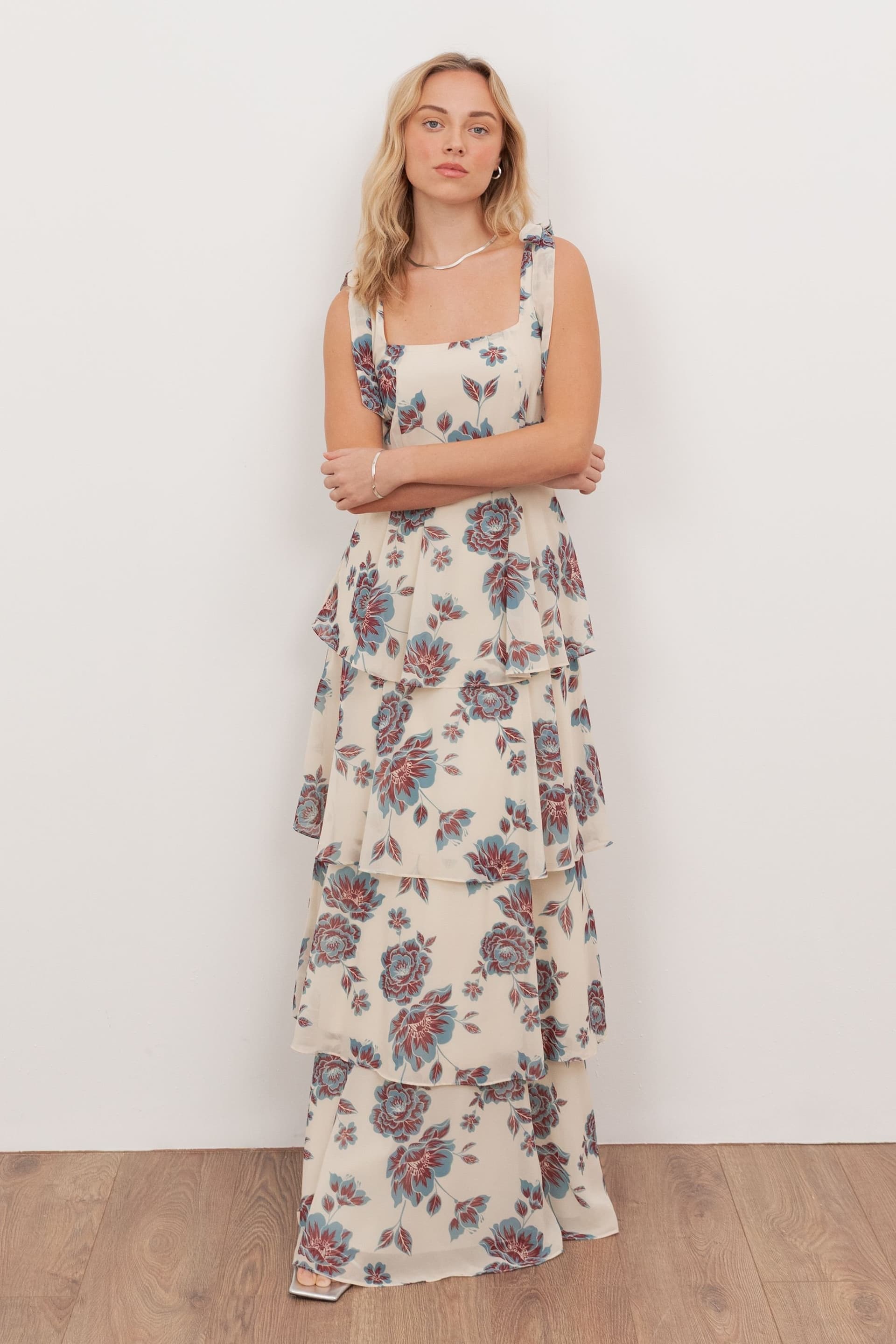 Anaya with Love Anaya with Love Women's Tie Shoulder Tiered Maxi Dress in Nude