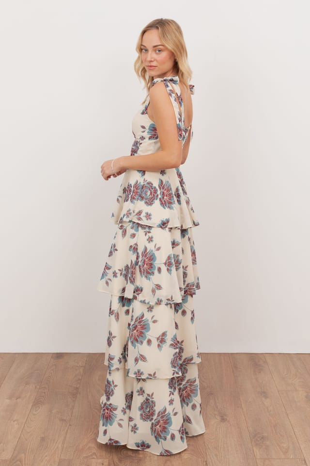 Anaya with Love Anaya with Love Women's Tie Shoulder Tiered Maxi Dress in Nude - 2