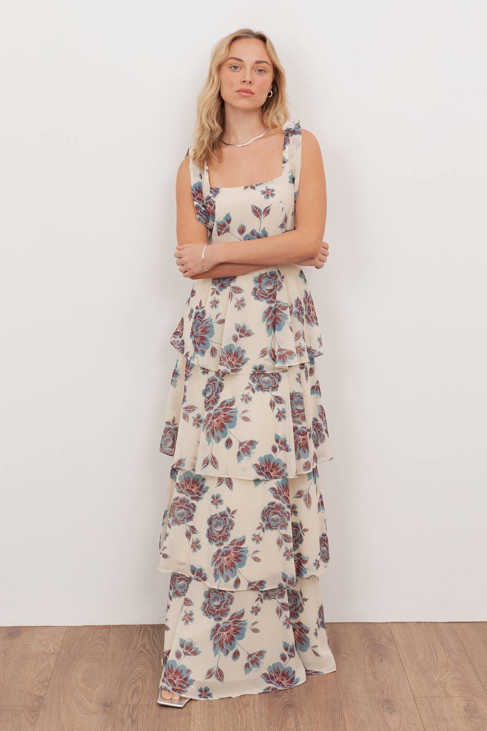 Anaya with Love Anaya with Love Women's Tie Shoulder Tiered Maxi Dress in Nude - 3