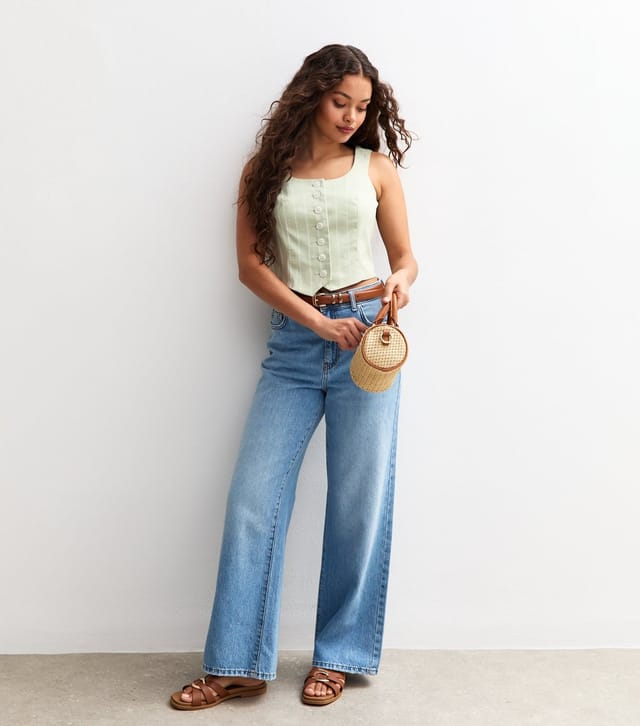 New Look Women's Petite Green Striped Button Front Scoop Neck Waistcoat New Look - 3