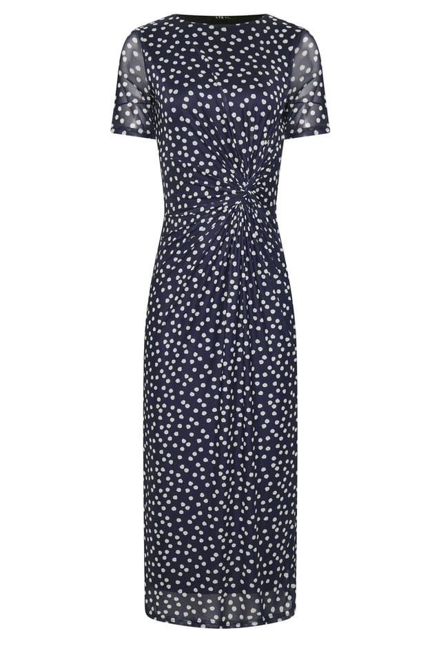 Long Tall Sally Long Tall Sally Women's Tall Polka Dot Twist Mesh Midi Dress in Dark Navy - 2