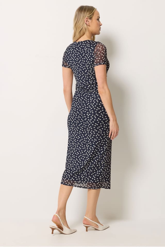 Long Tall Sally Long Tall Sally Women's Tall Polka Dot Twist Mesh Midi Dress in Dark Navy - 3