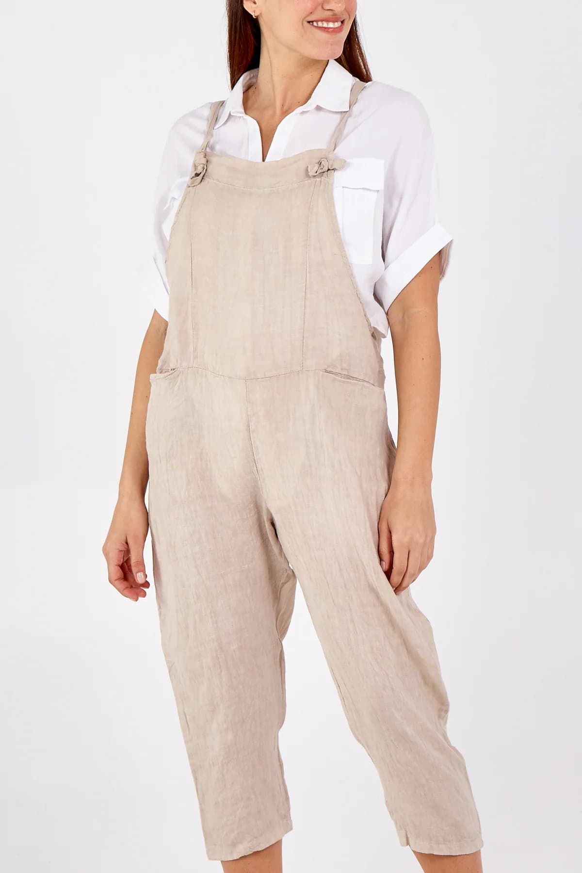 Blue Vanilla Bow Detail Linen Dungarees