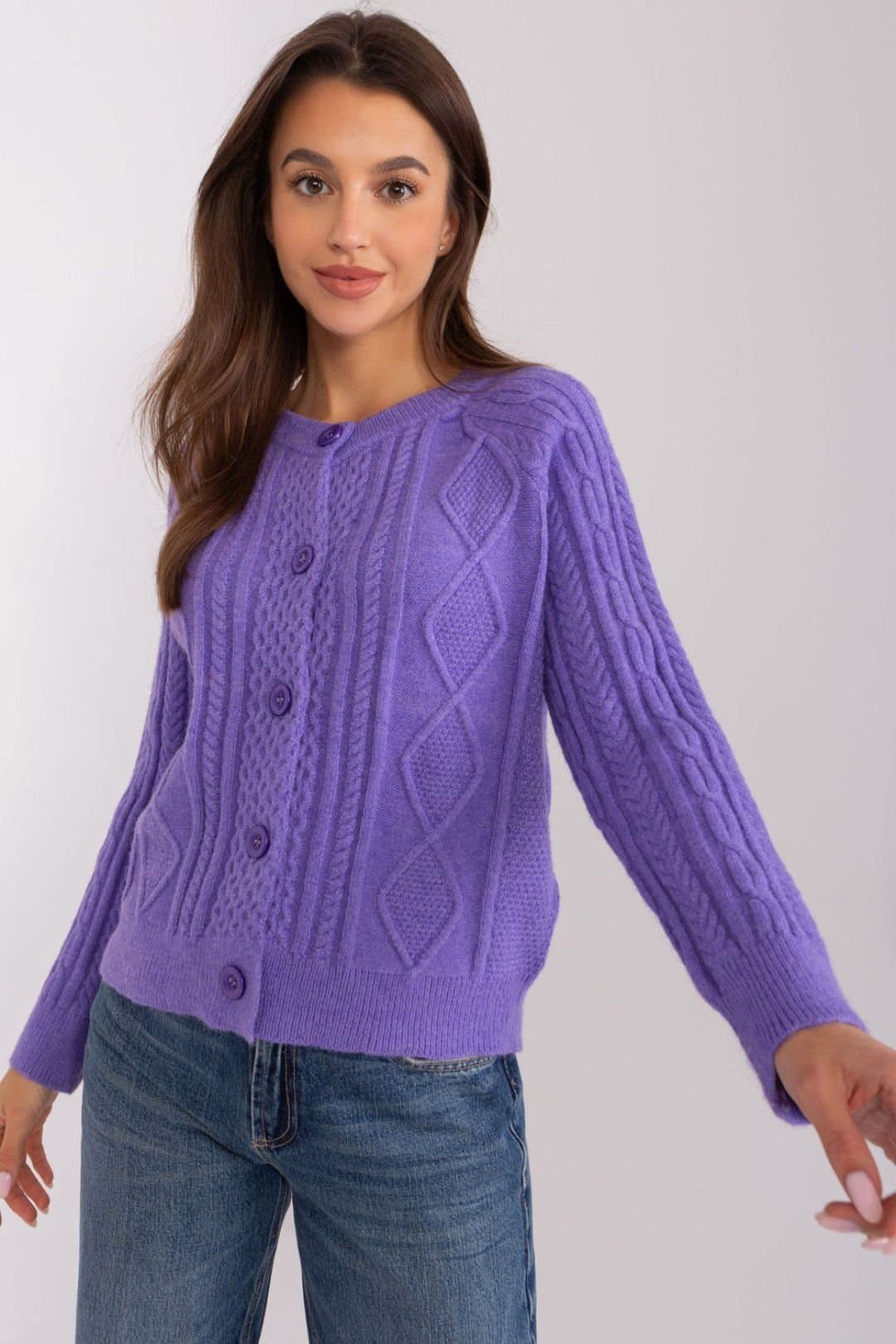 Love Lace Love Lace Women's Variegated Texture Button Front Cardigan Sweater in Violet