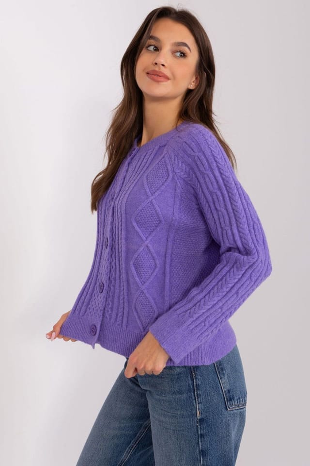 Love Lace Love Lace Women's Variegated Texture Button Front Cardigan Sweater in Violet - 2