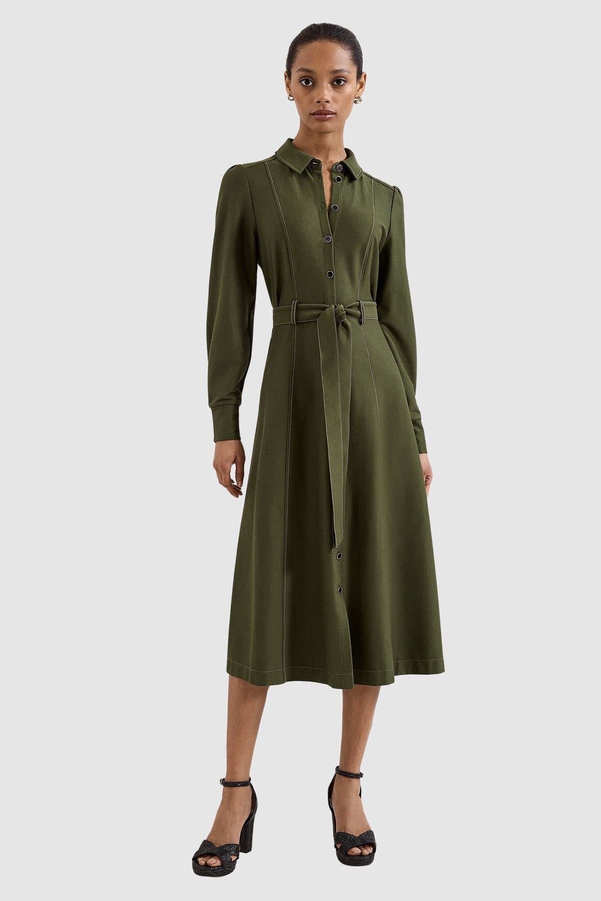 Phase Eight Phase Eight Women's Avenly Long Sleeve Belted Shirt Dress in Dark Olive