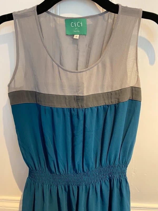Topshop Vintage Topshop Grey and blue chiffon dress, size 14