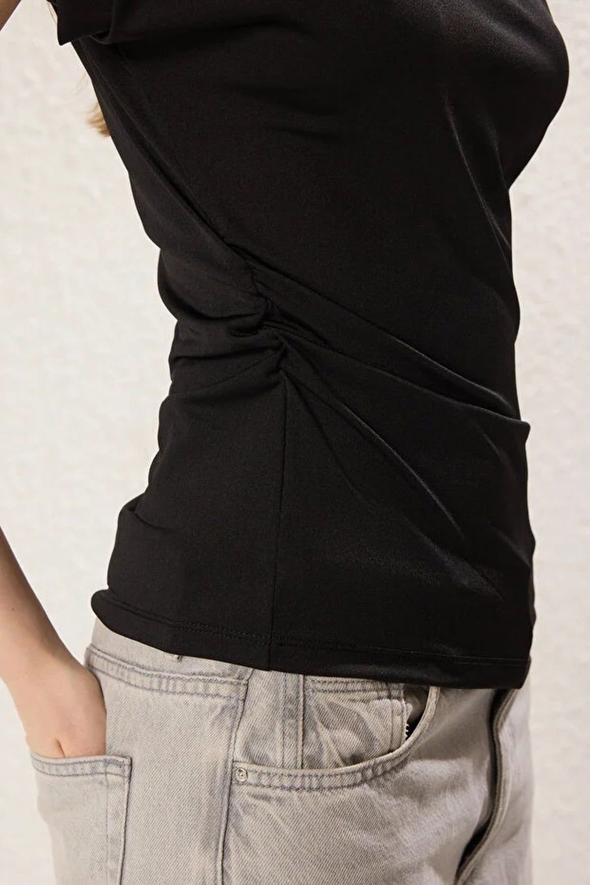 WOVCOR WOVCOR Women's Draped Shoulder Pad Jersey Top in Black - 3