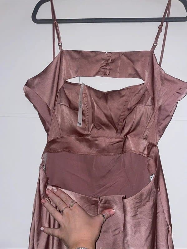 ASOS Asos Blush Pink Satin Cowl Front Open Back Maxi Dress Plus Size 16 Occasion Part
