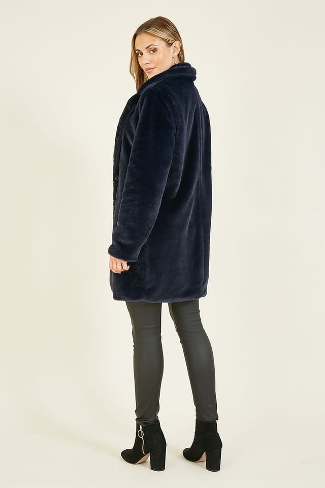 Yumi Yumi Women's Navy Faux Fur Coat - 3