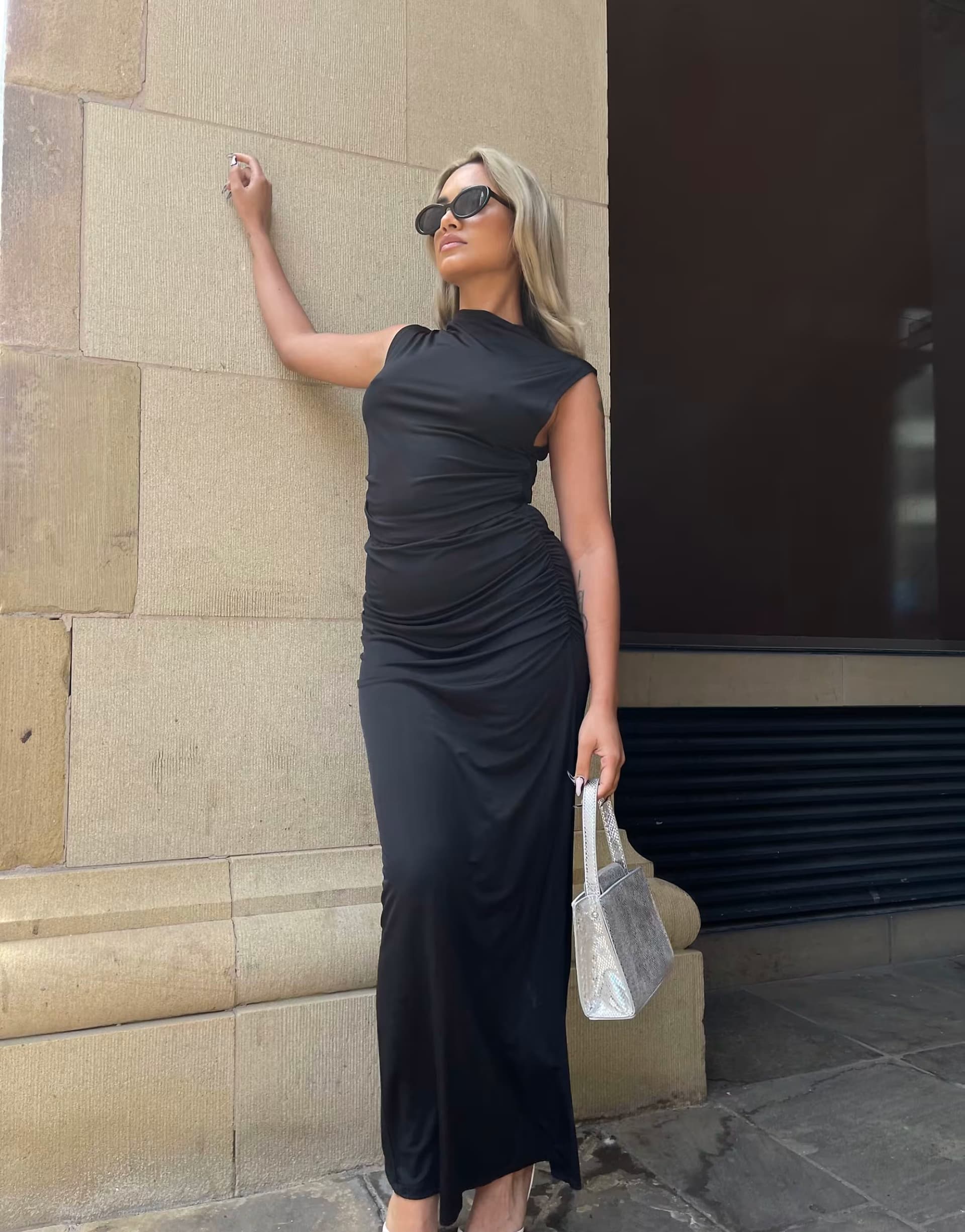 ASOS Narrated Ruched midaxi-skirt in black