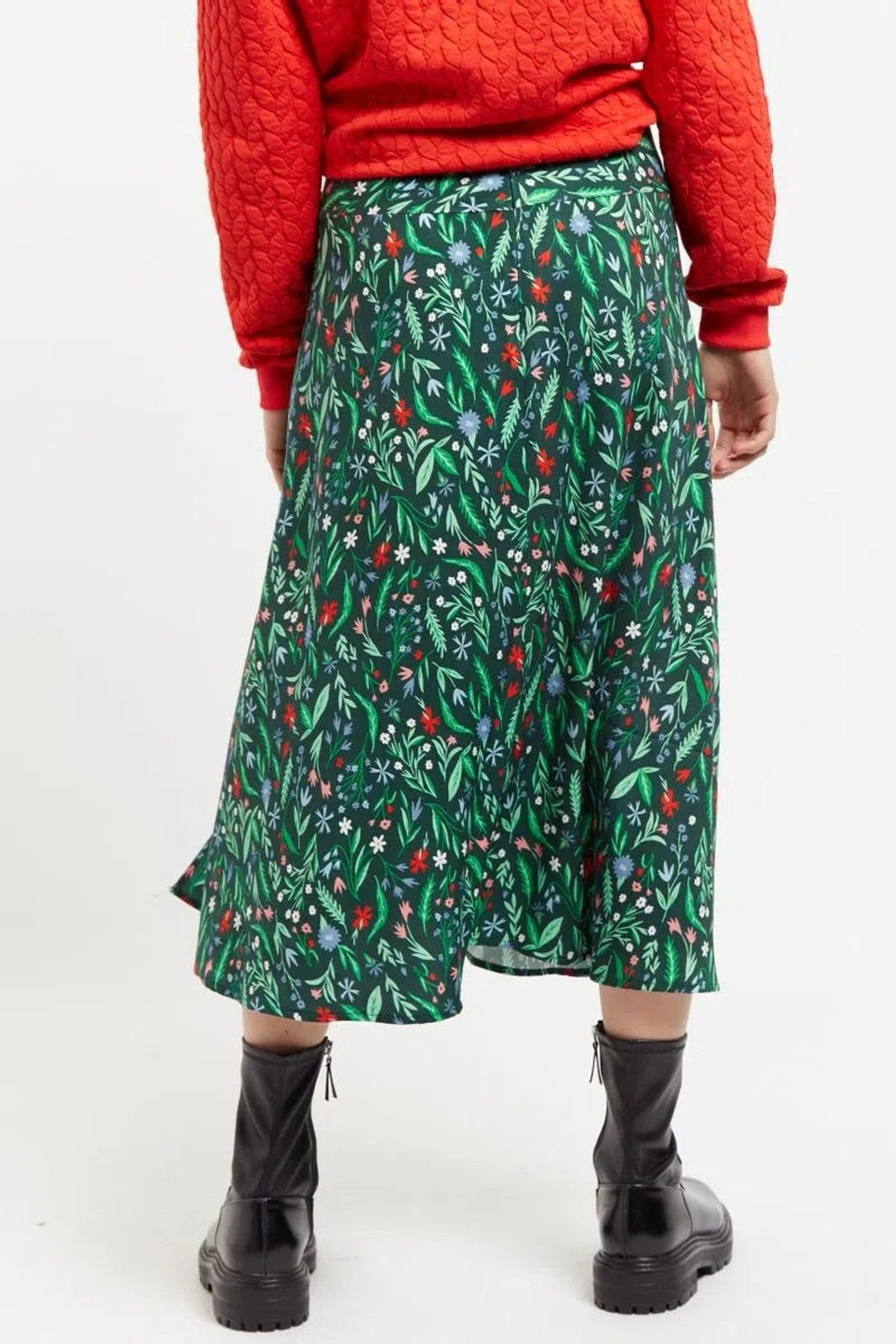 Louche Louche Women's Barney Folk Floral Print Midi Skirt in Multi in Green - 2