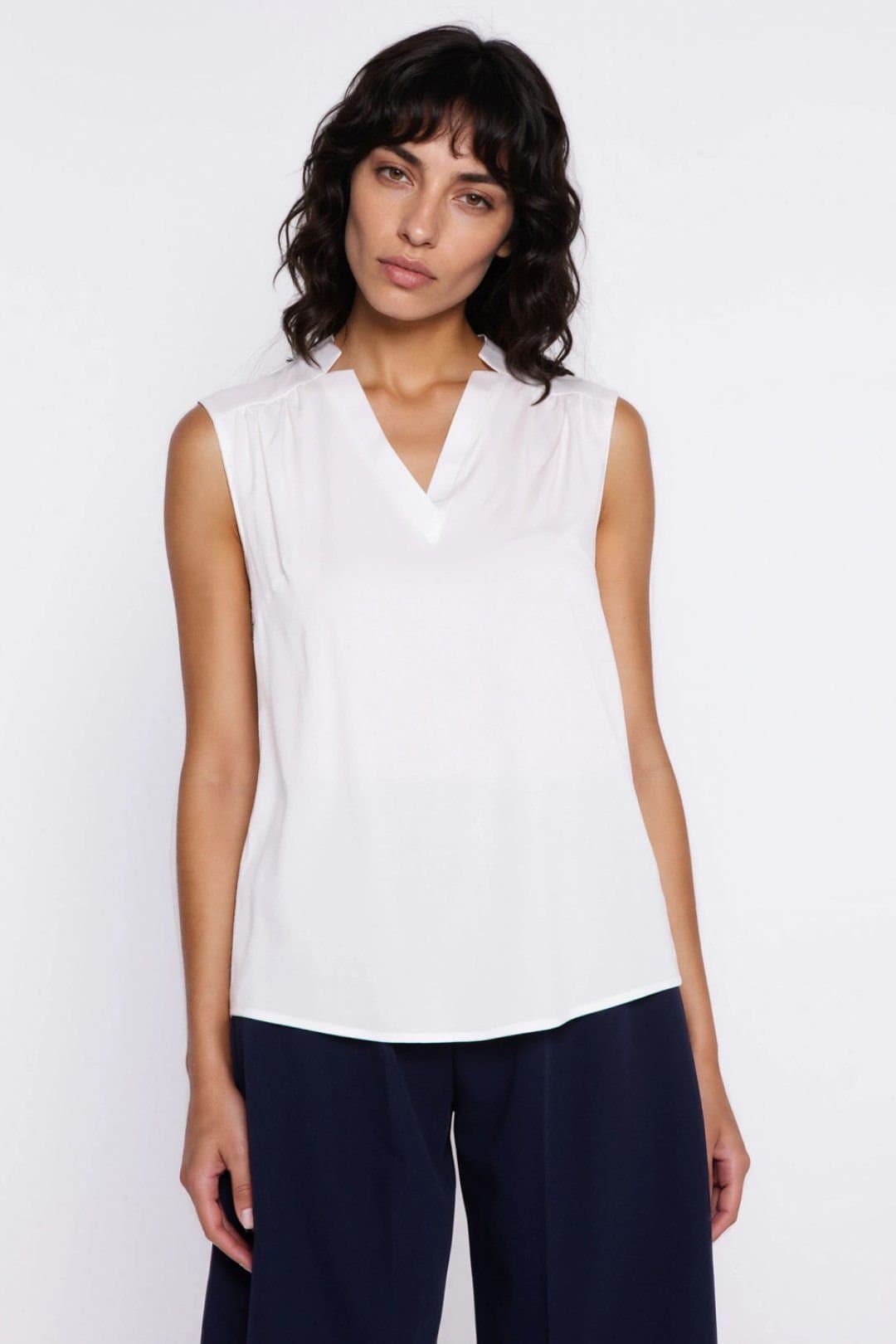 Love Lace Love Lace Women's Sleeveless V Neck Cutout Viscose Blouse in White