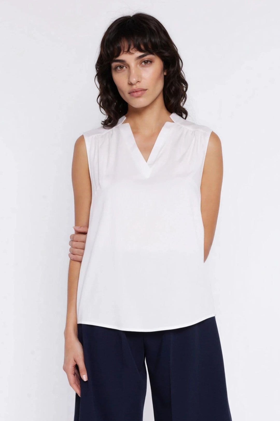 Love Lace Love Lace Women's Sleeveless V Neck Cutout Viscose Blouse in White - 4
