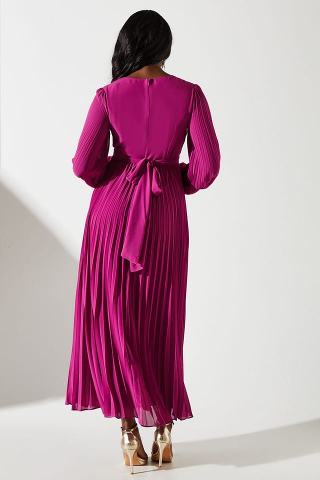 Coast Coast Women's Pleated Wrap Front Dress in Magenta - 3