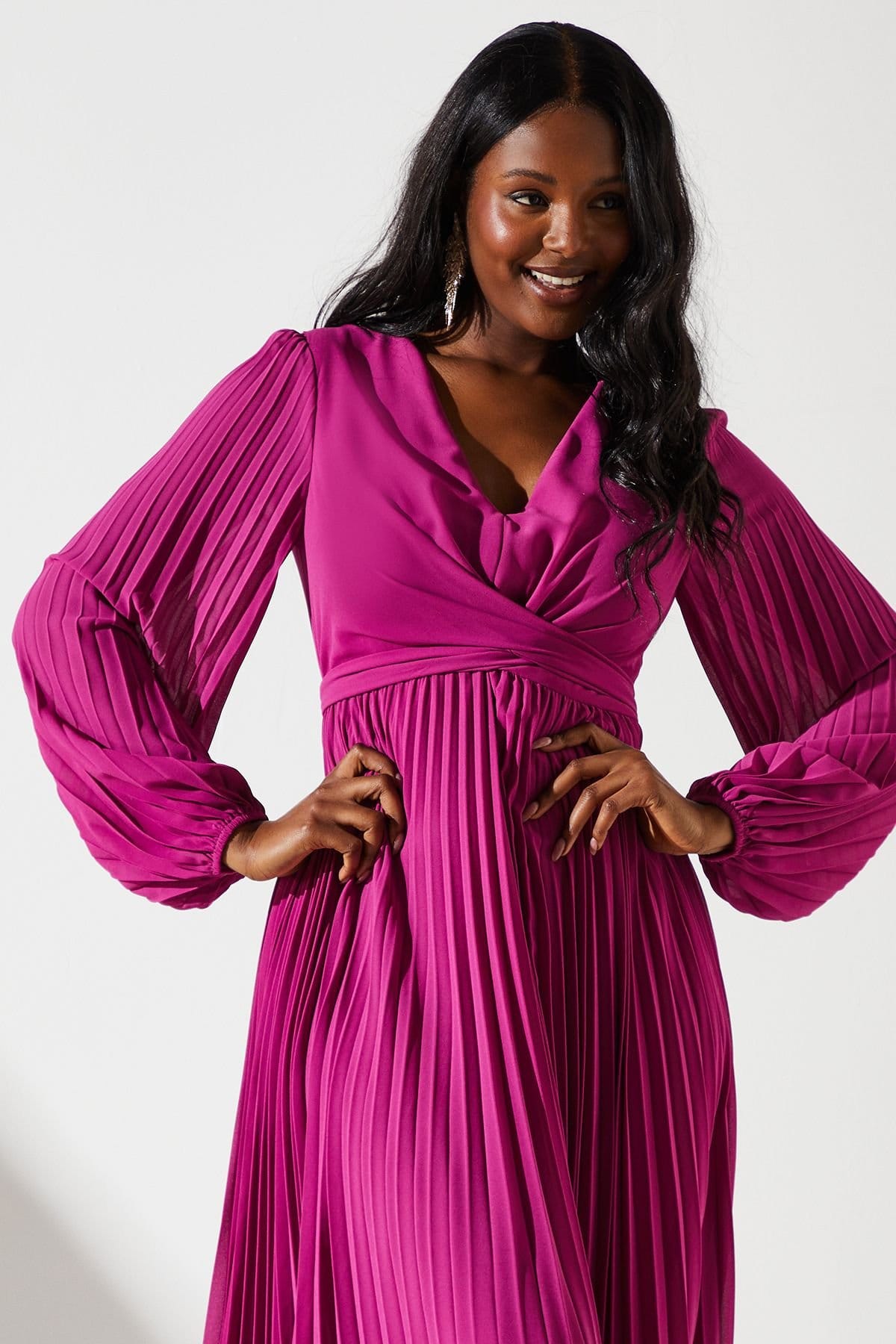 Coast Coast Women's Pleated Wrap Front Dress in Magenta - 4