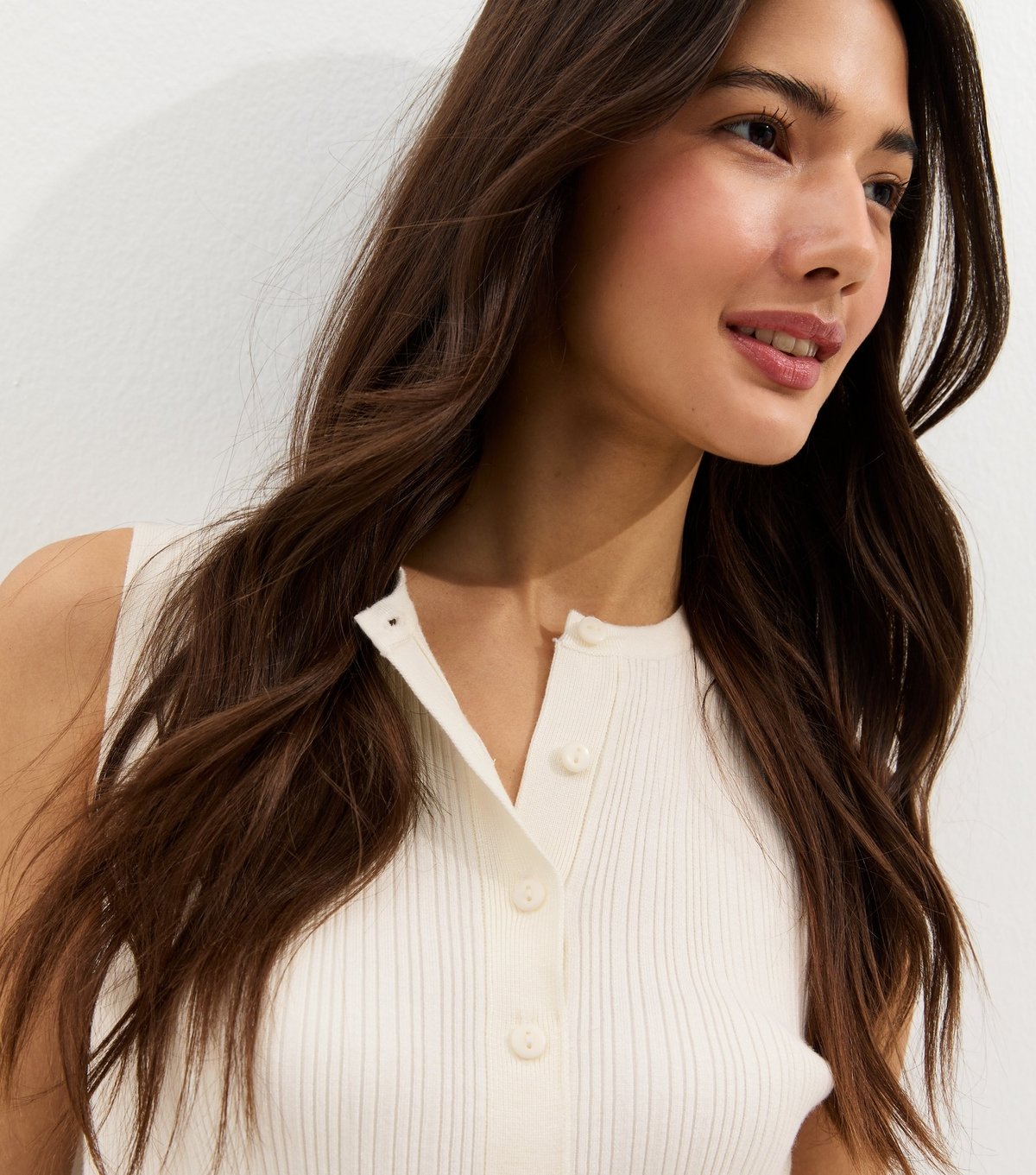 New Look Women's Cream Lightweight Rib Button Vest Top New Look - 3