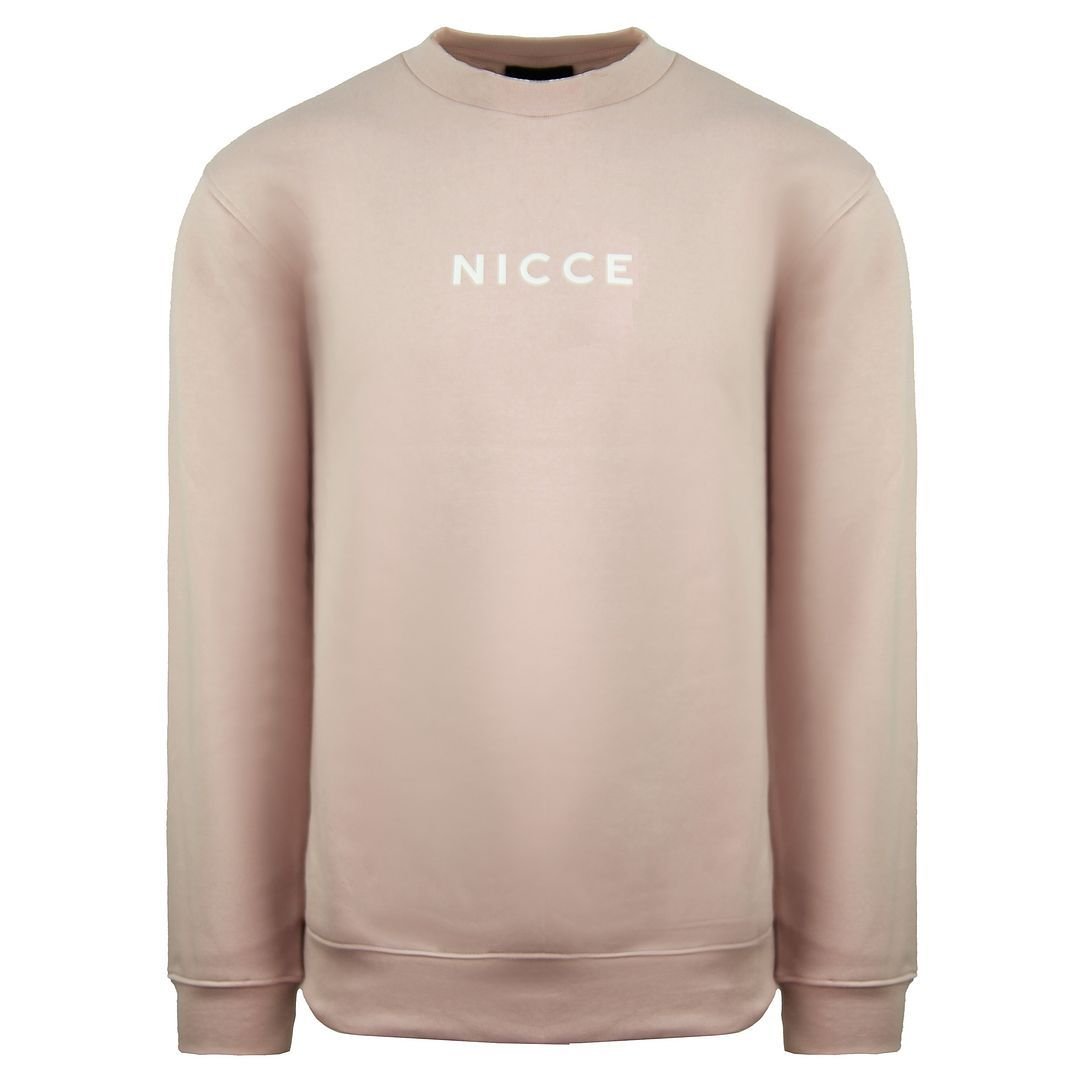Nicce Nicce Men's Long Sleeve Crew Neck Pullover Centre Logo Light Green Sweaters in Pink - 1