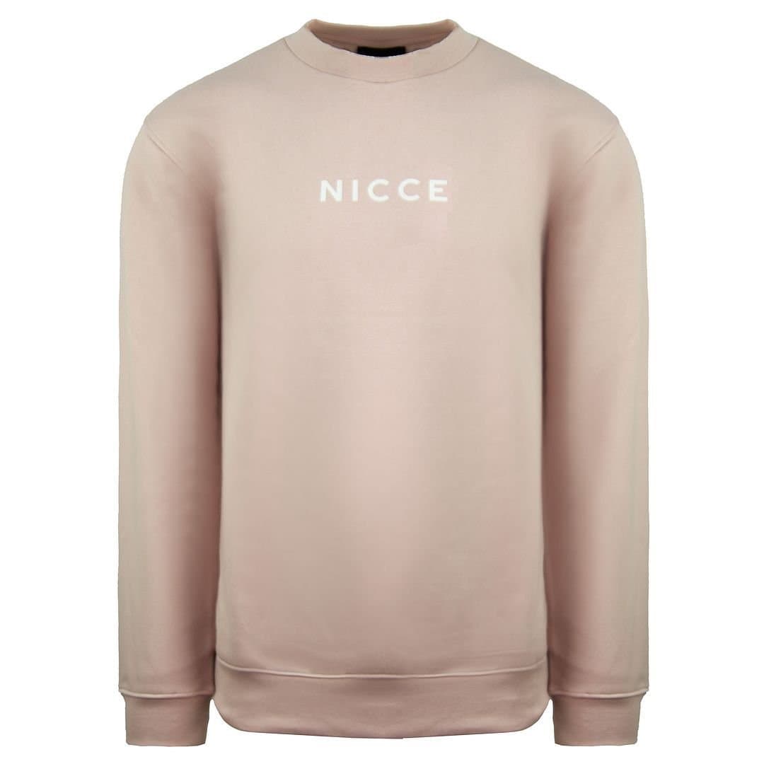 Nicce Nicce Men's Long Sleeve Crew Neck Pullover Centre Logo Light Green Sweaters in Pink