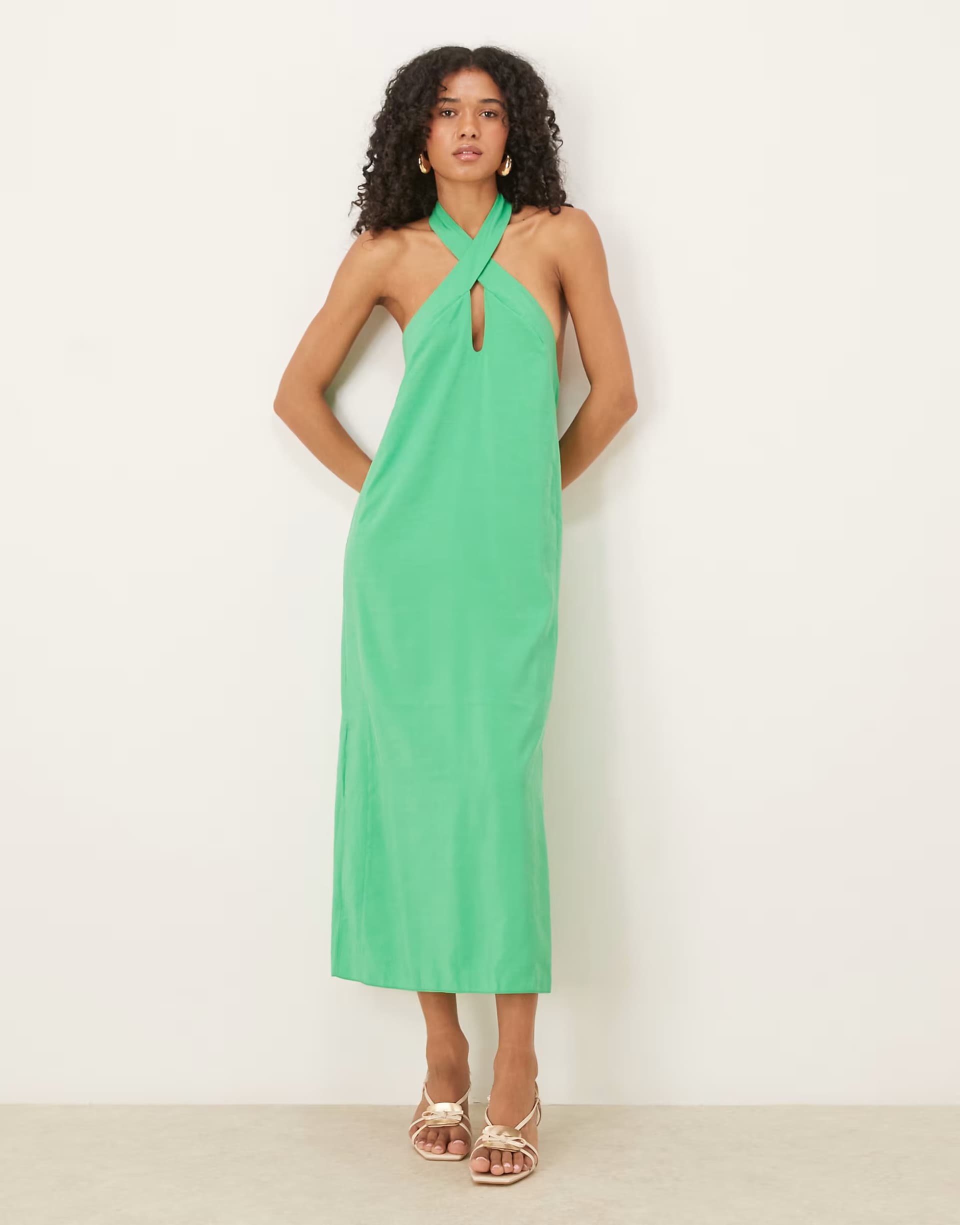 ASOS ASOS DESIGN cross neck column midi dress with side splits in bright green