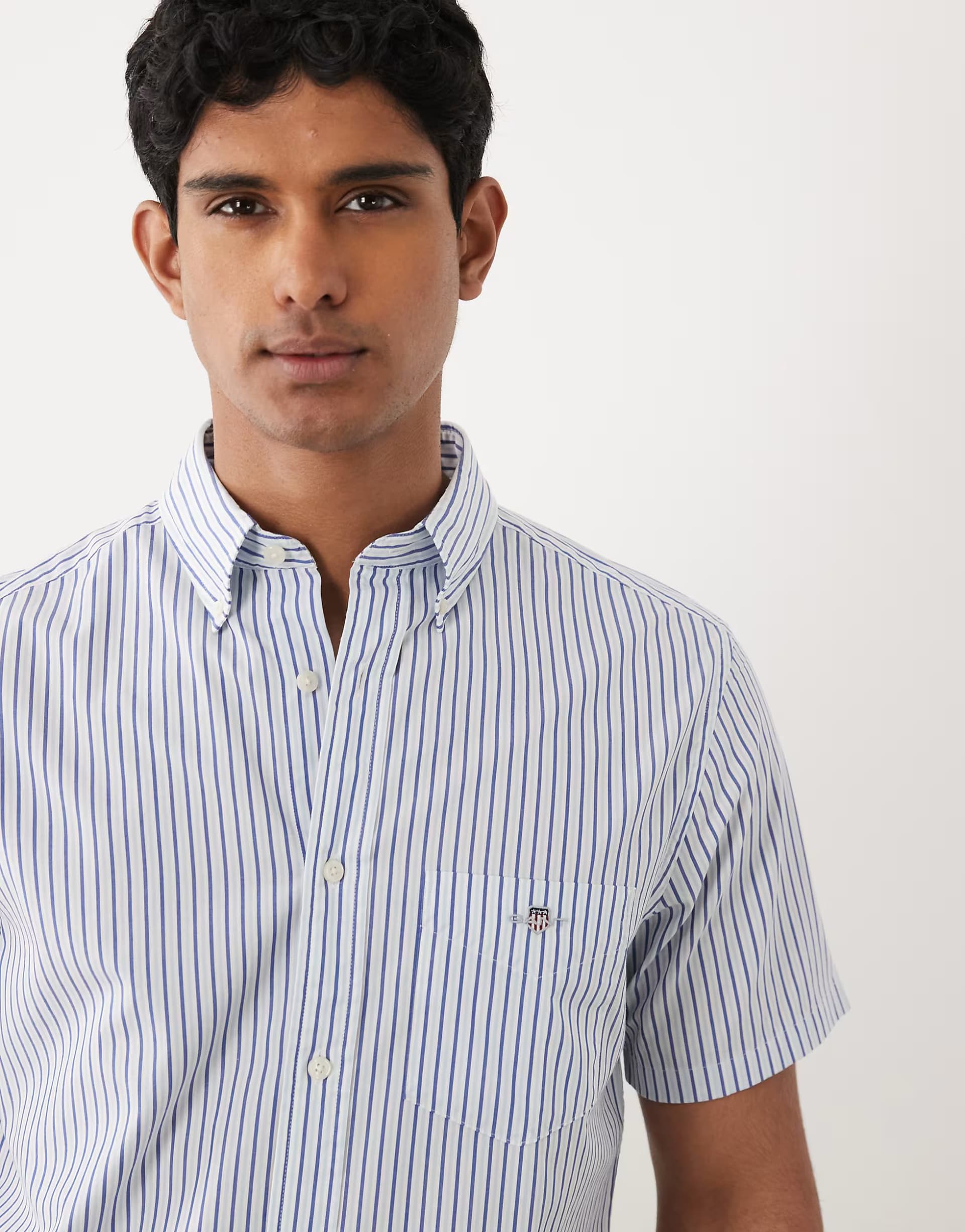 ASOS Gant regular fit poplin stripe short sleeve shirt in blue