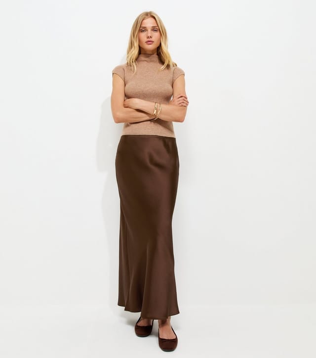 New Look Women's Brown Satin Bias Cut Midi Skirt New Look - 3